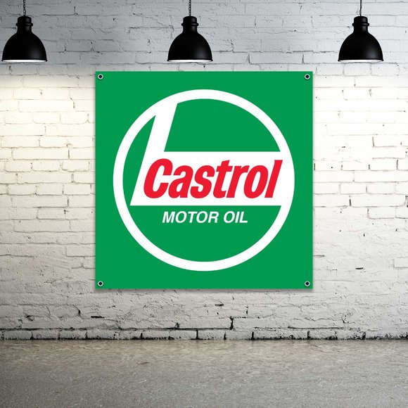 CASTROL Motoroil Logo Vinyl Banner 3ft.x3ft. Sign Oil Change Mechanic Car Garage - Picture 1 of 5